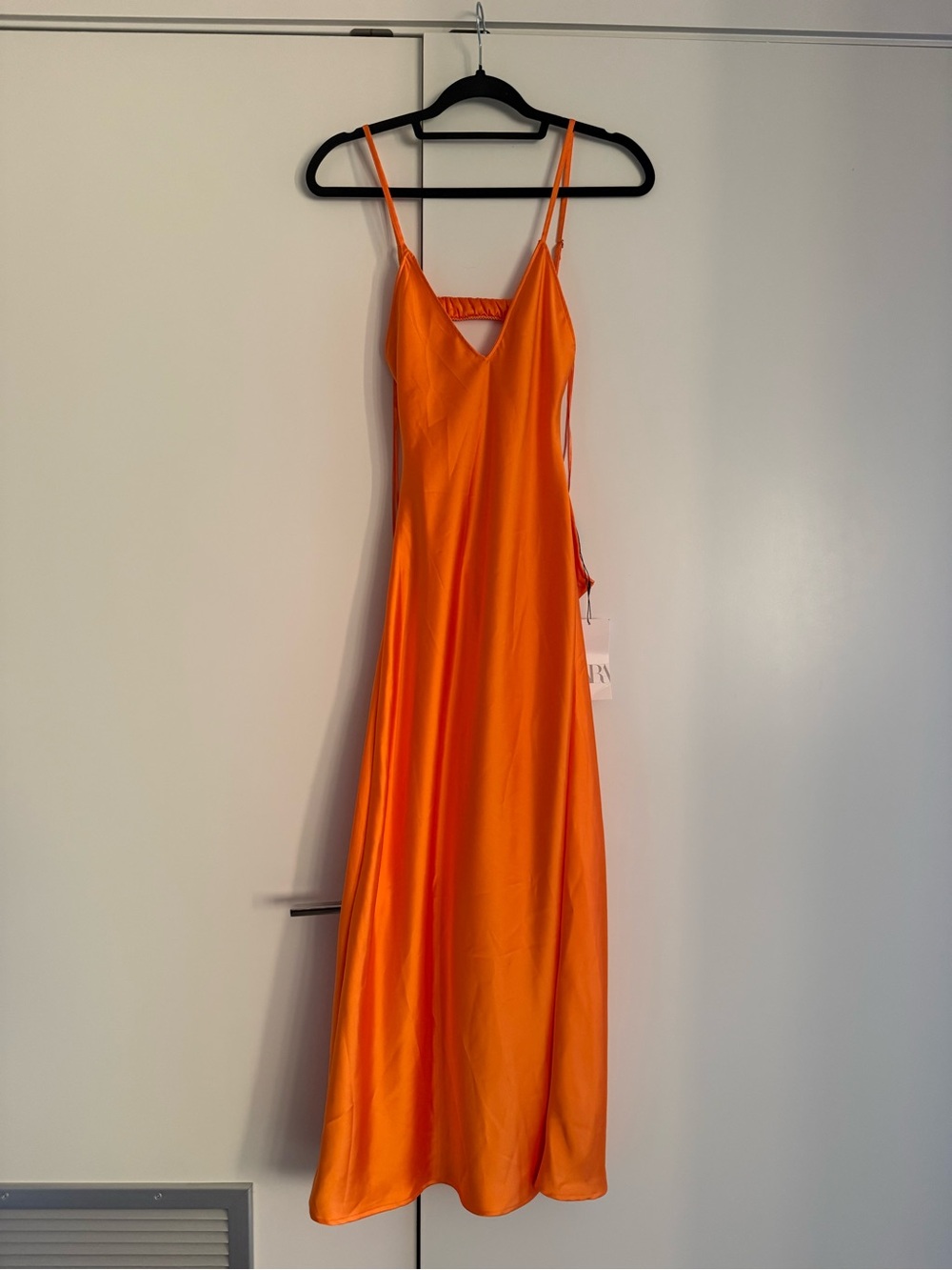 Zara Orange Satin Maxi Slip Dress